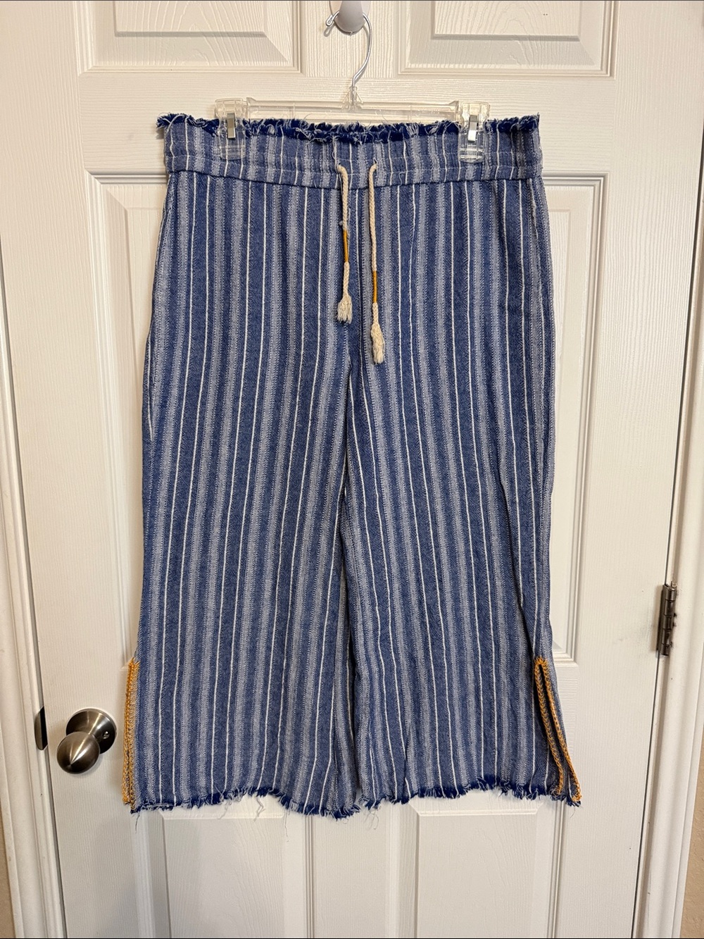 Striped Blue Wide Leg Drawstring Pants